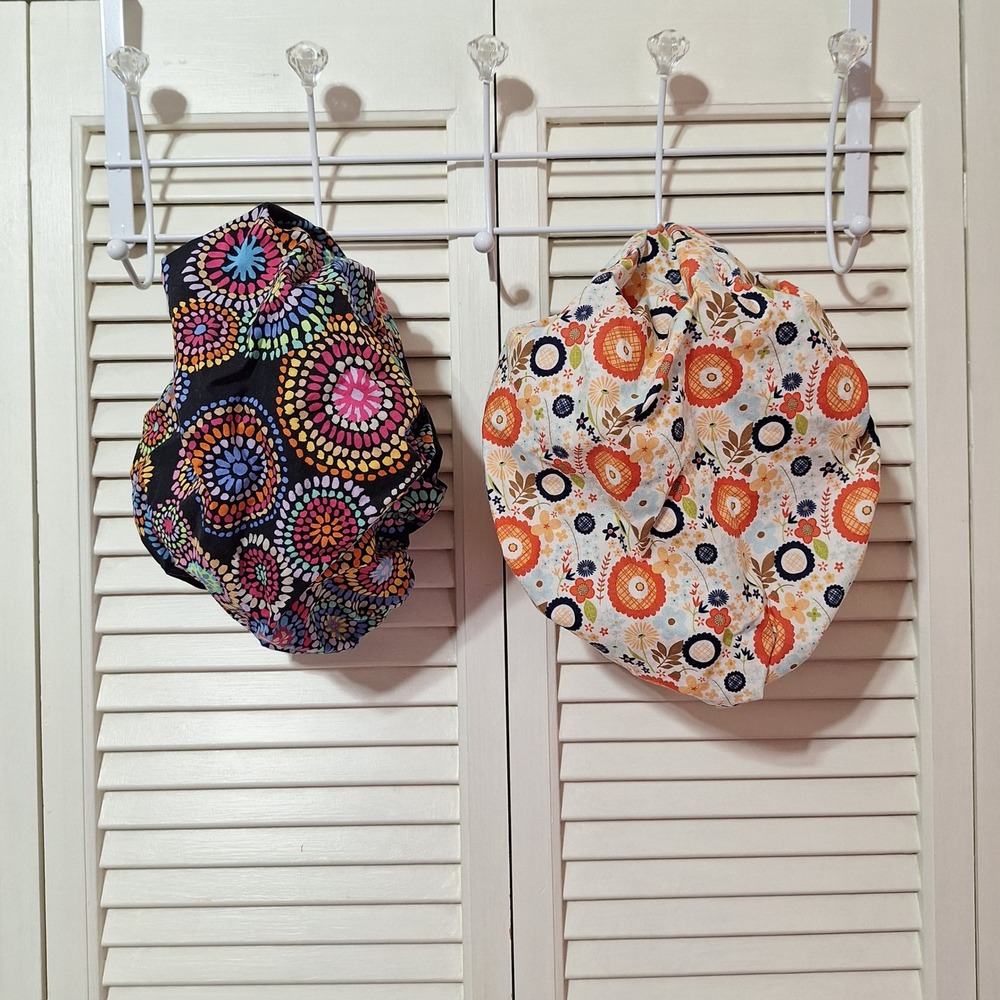 KimKaps Set of 2 Adjustable Bouffant Scrub Caps Floral & Mandala Prints
